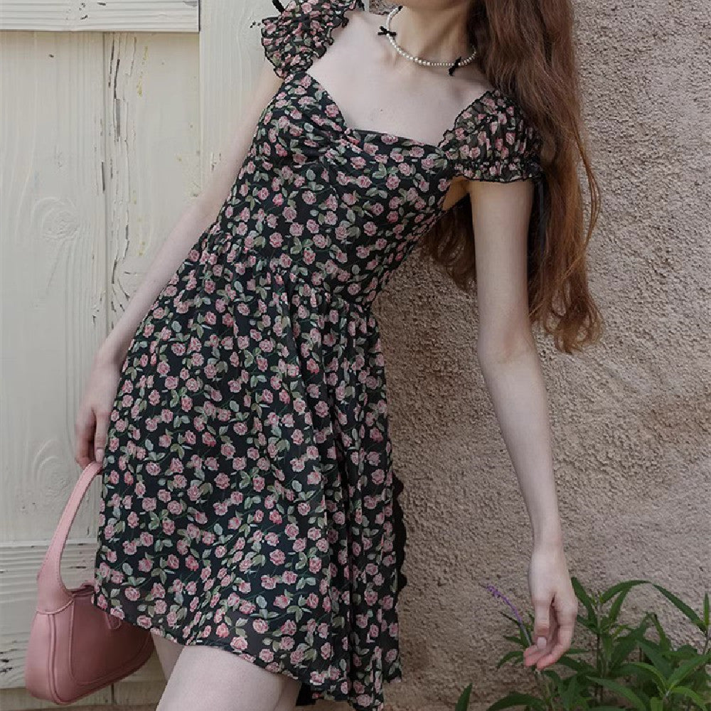 Vestido corto de gasa con estampado floral para mujer