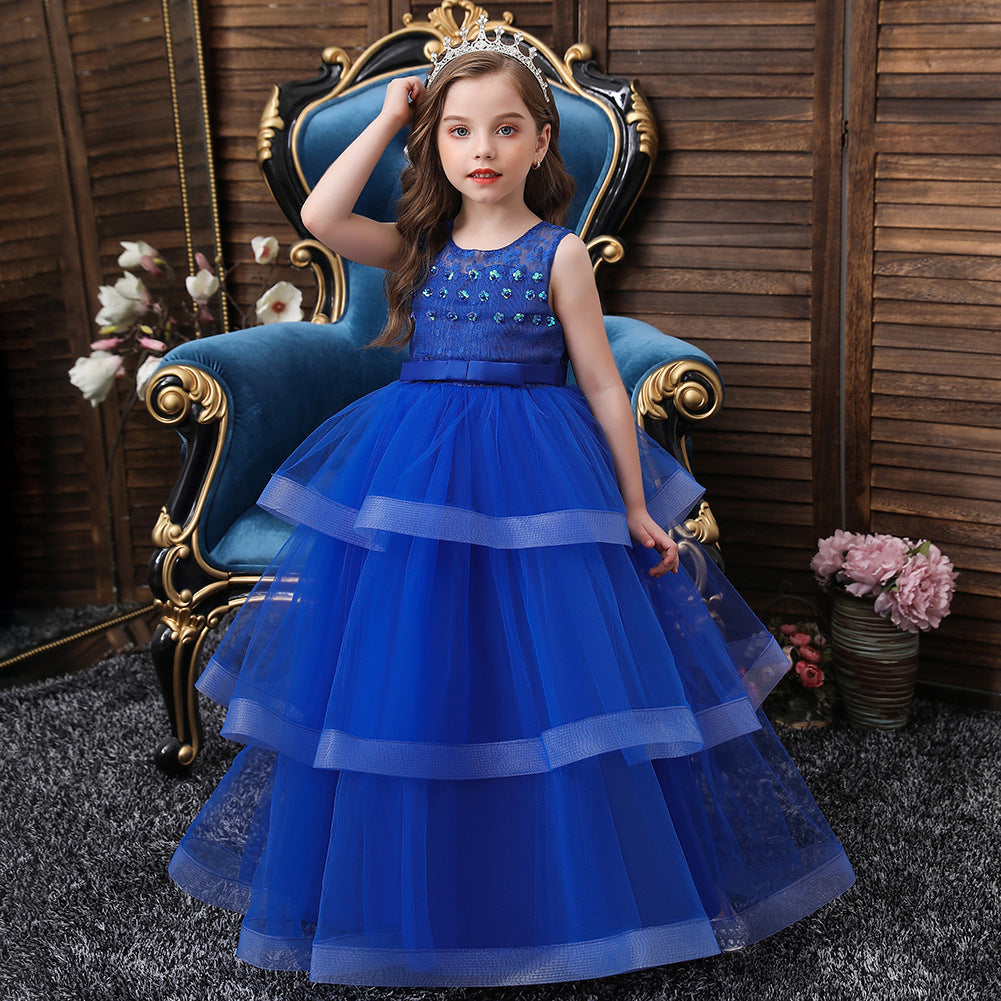 Children's Catwalk Long Lace Mesh Princess Dress