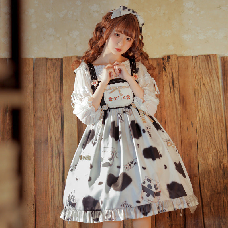 Dulce y grasoso leche dulce lolita falda diaria cintura alta lindo dulce lolita jsk vestido con tirantes falda ligera