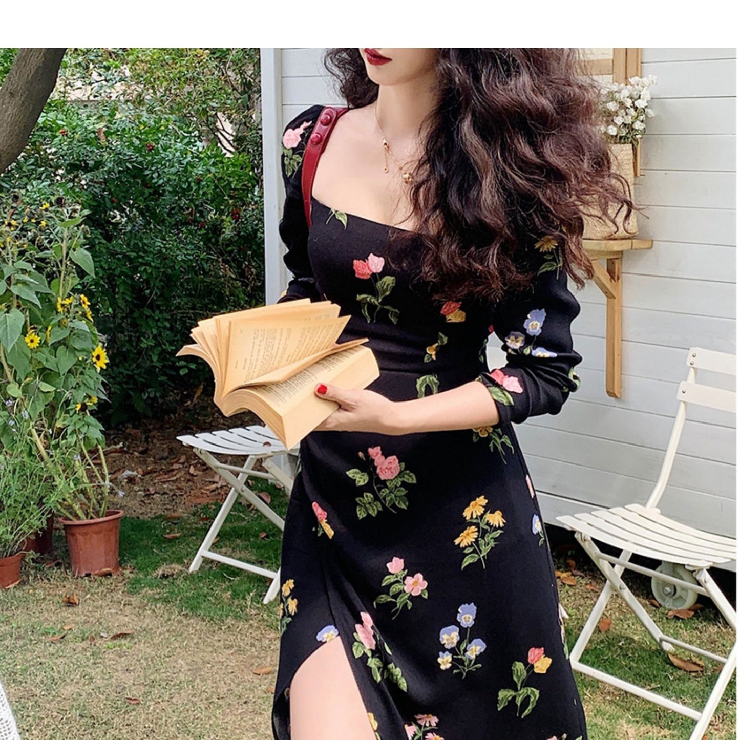 Black Floral Retro Fashion Dress