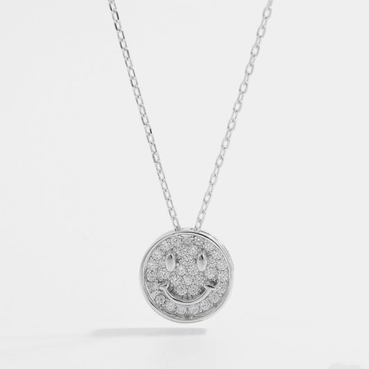 Collier visage souriant en argent sterling 925 et zircon