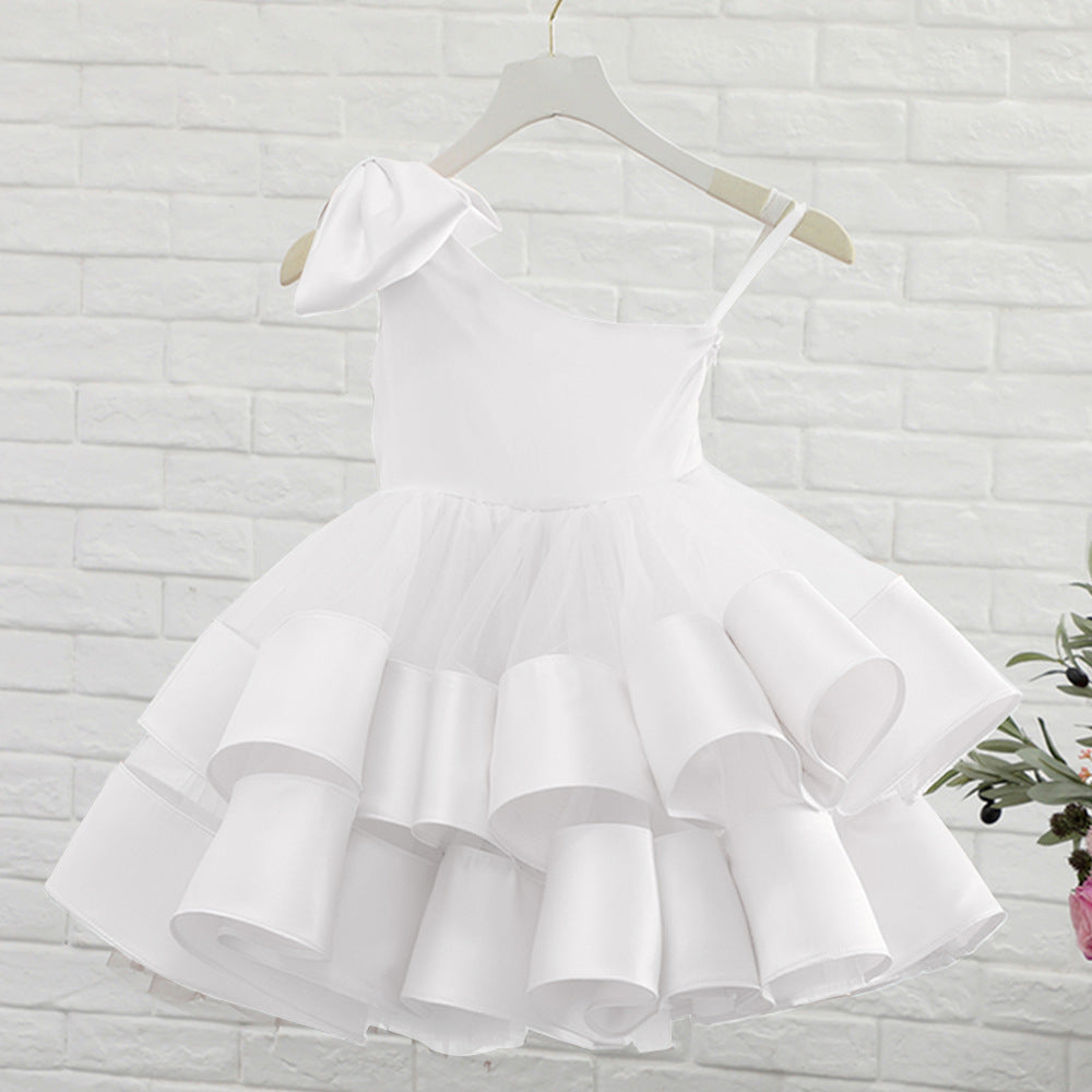 Robe de mariée pour enfants, asymétrique épaule dénudée, princesse moelleuse