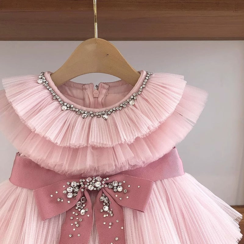 Robe tutu en tulle avec nœud d'anniversaire pour fille