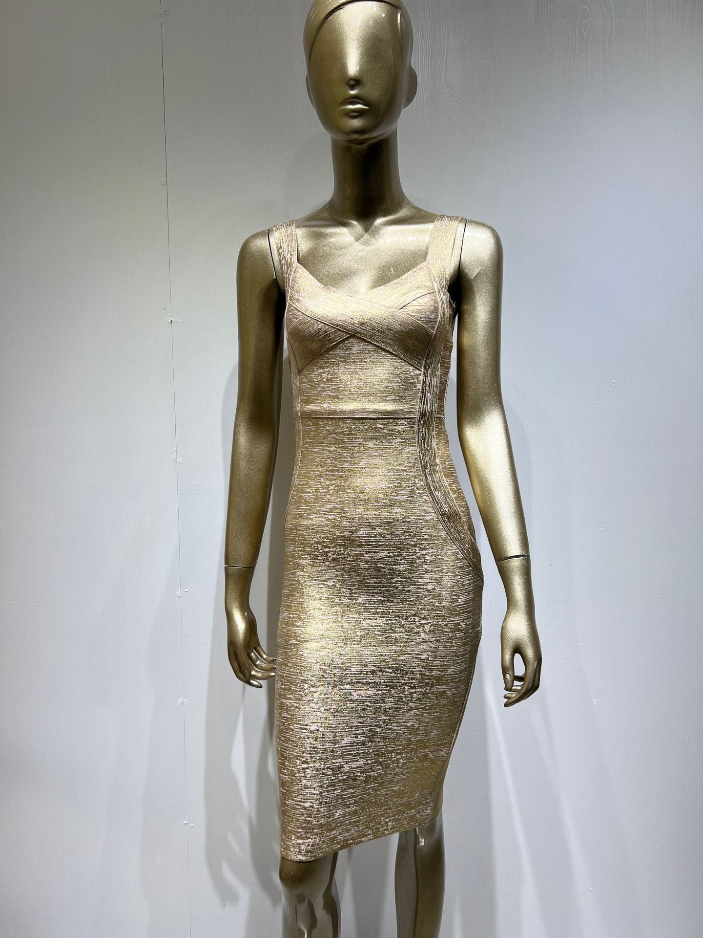 Bronzing And Silver Plating Bandage One-piece Dress