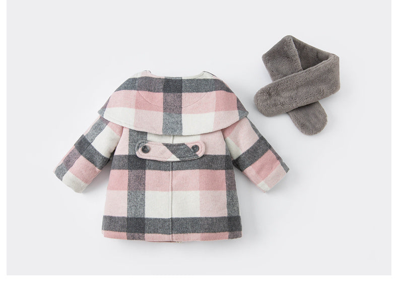 Veste écharpe en laine à carreaux mi-longue pour bébé