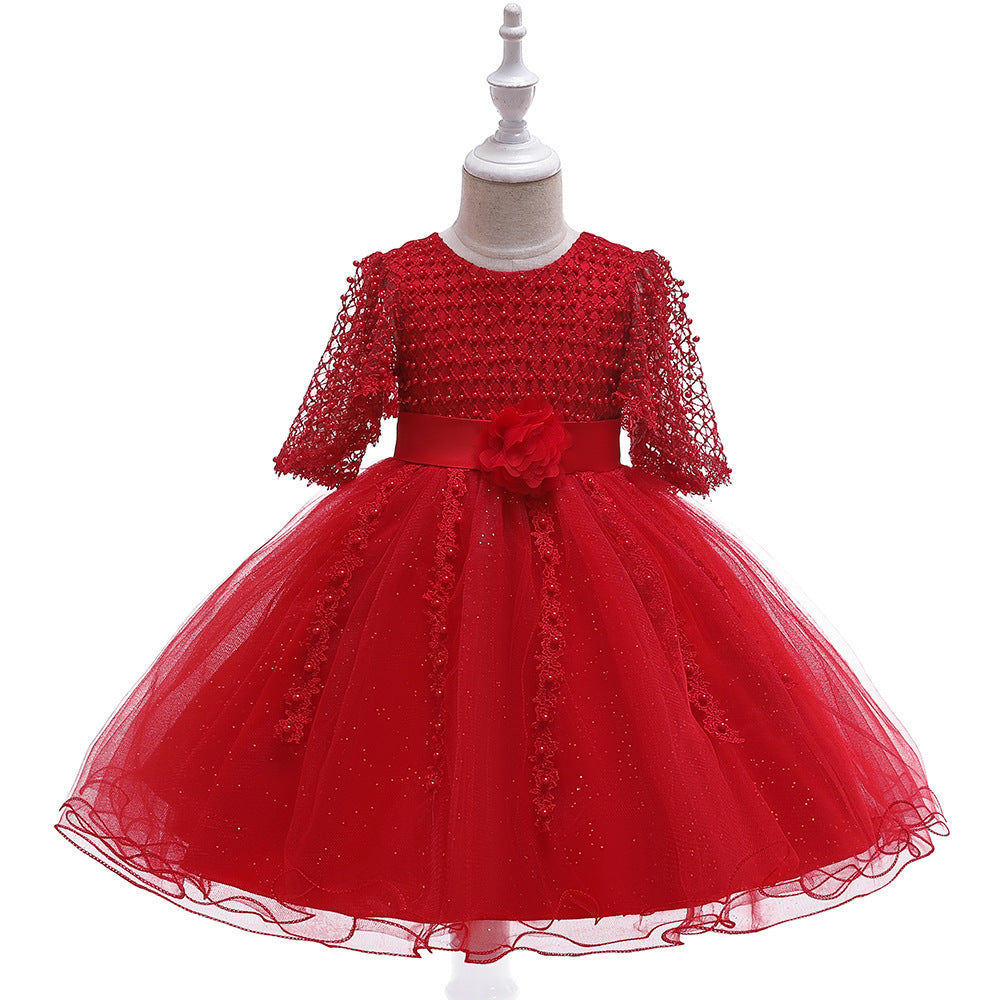 Girls Hand Beaded Girls Dress Mesh Princess