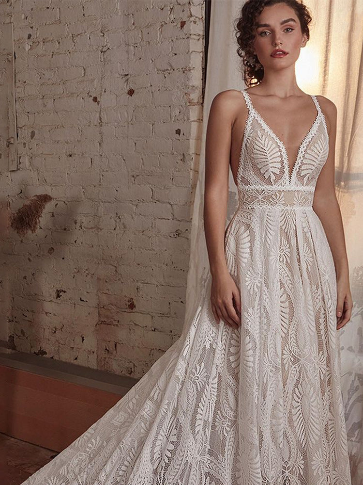 Robe de mariée vintage en dentelle à manches longues pour femmes