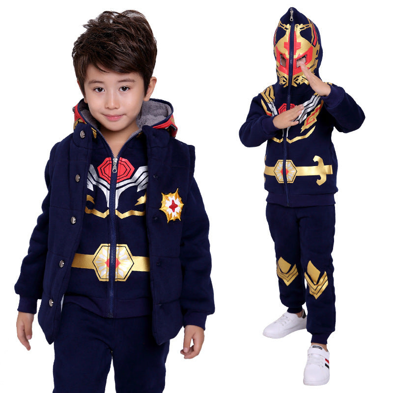 Three-piece Winter Suit Children Plus Velvet Thick Sweater