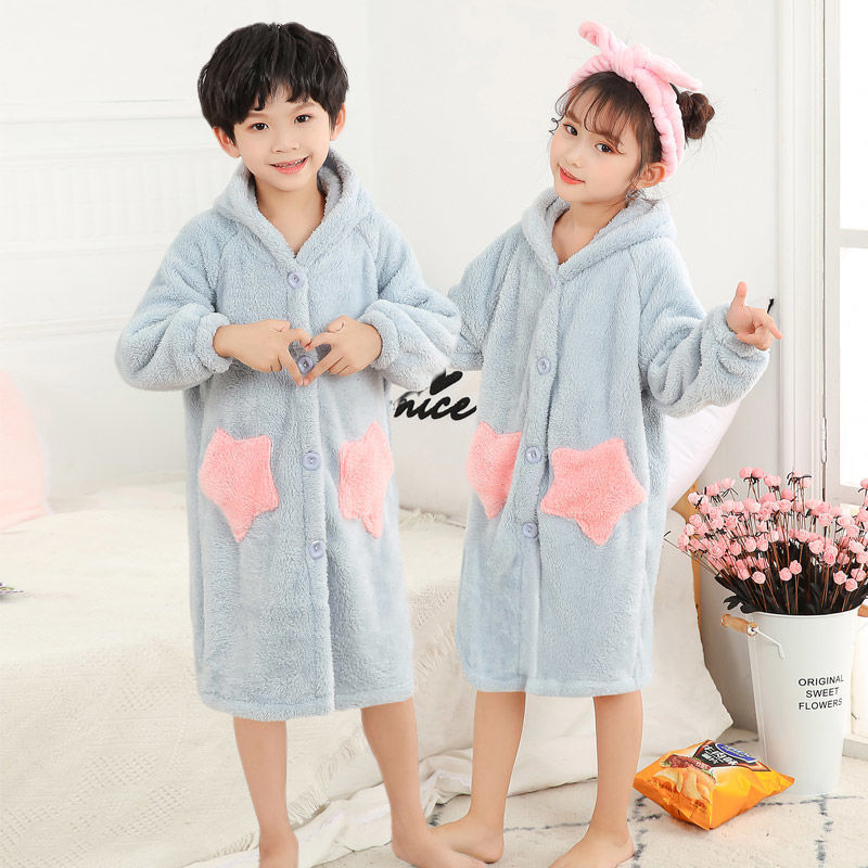 Children's Flannel Long Sleeve Warm And Comfortable Robe