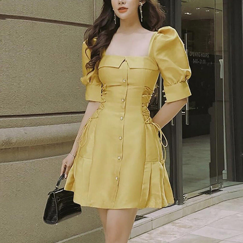 Collar And Waist Bandage Slim And Light Familiar Style Dress