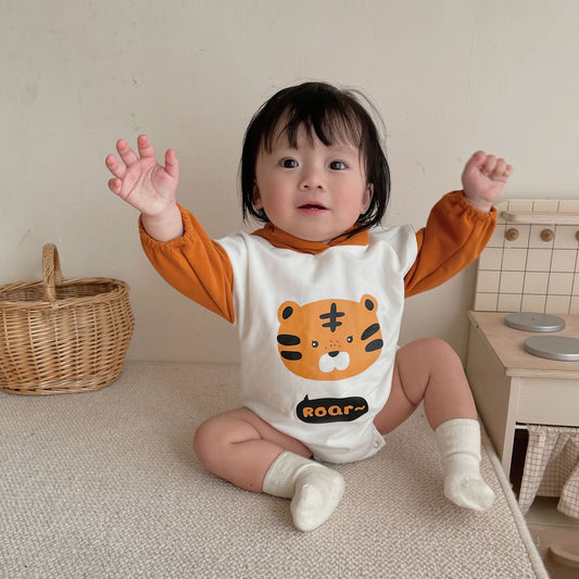 Cute And Versatile Baby Tiger Print Hooded Romper