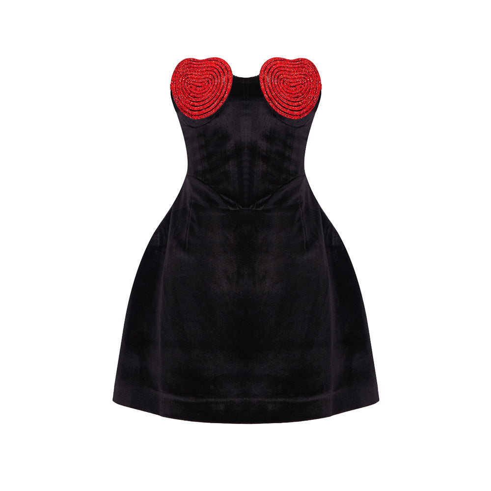 Velvet Dress Female Heart-shaped Hot Girl Niche Dress Dress