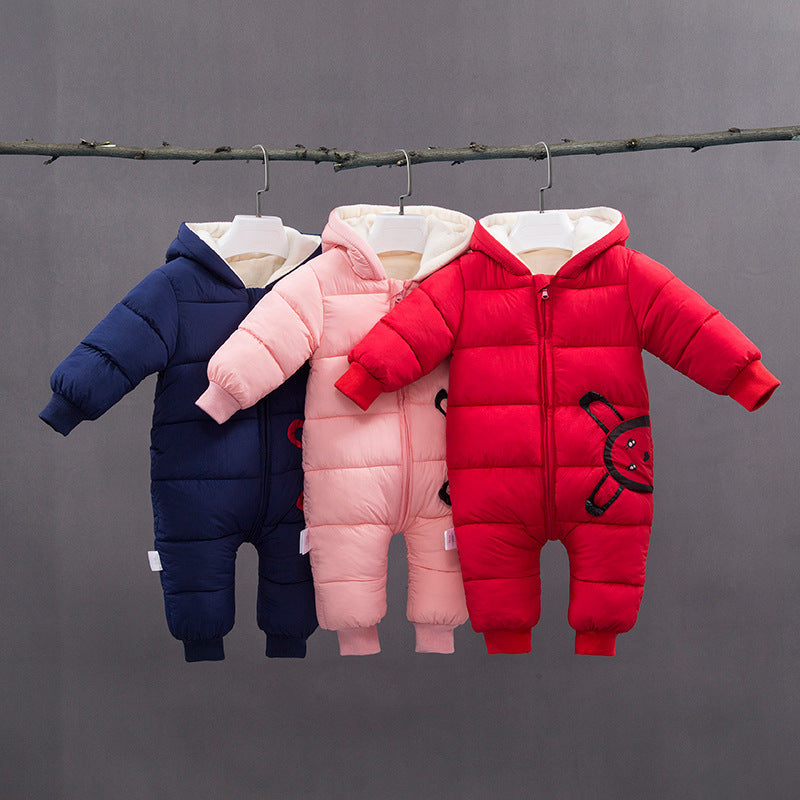 Manteau une pièce en coton chaud et épais en velours pour bébé