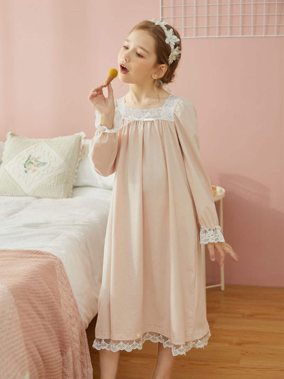 Robe de nuit longue princesse en velours pour filles, tenue d'hiver, rétro français