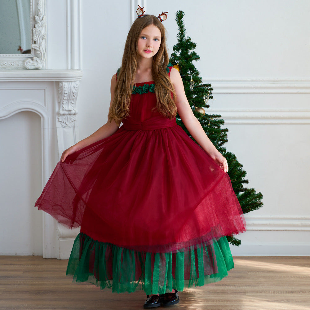 Robe de noël rouge et verte Simple à la mode pour filles, robe de mariée bouffante