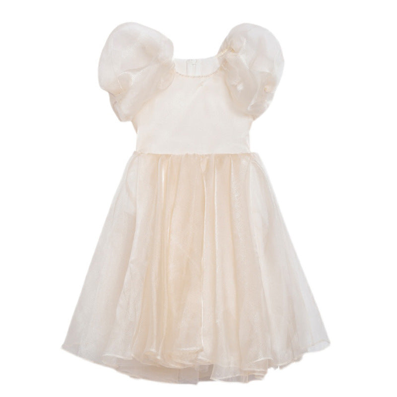 Girls' Mesh Short Sleeve Puff Sleeve Princess Dress