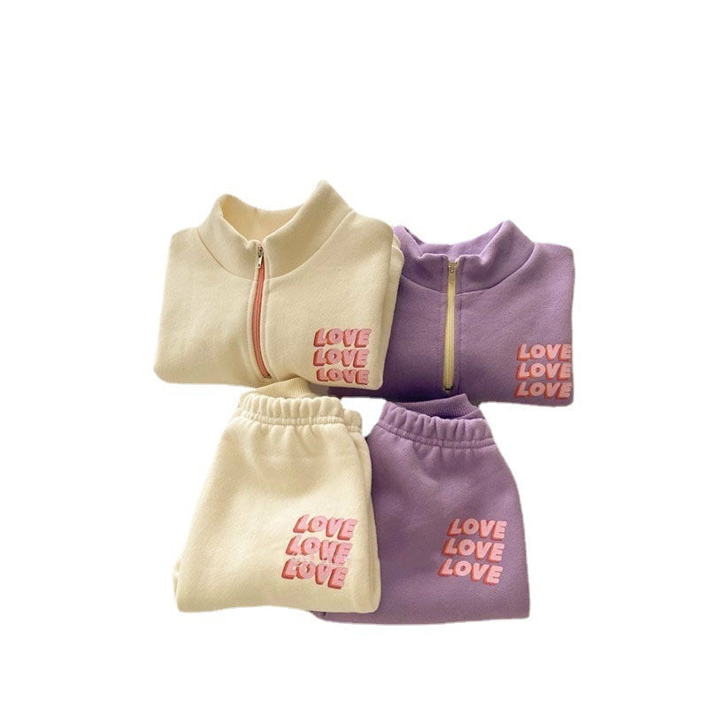 Costume de loisirs pour enfants, pull et pantalon avec lettres d'amour, nouvelle collection printemps