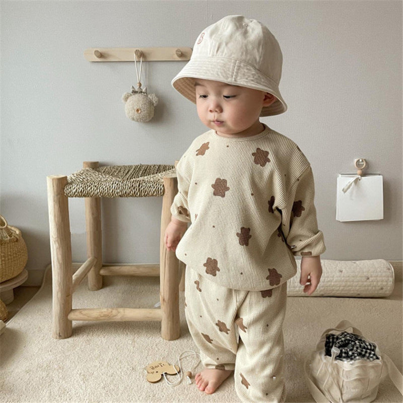 Suéter Pantalones casuales Traje de dos piezas Bebé Lindo Oso Suelto Ropa para niños