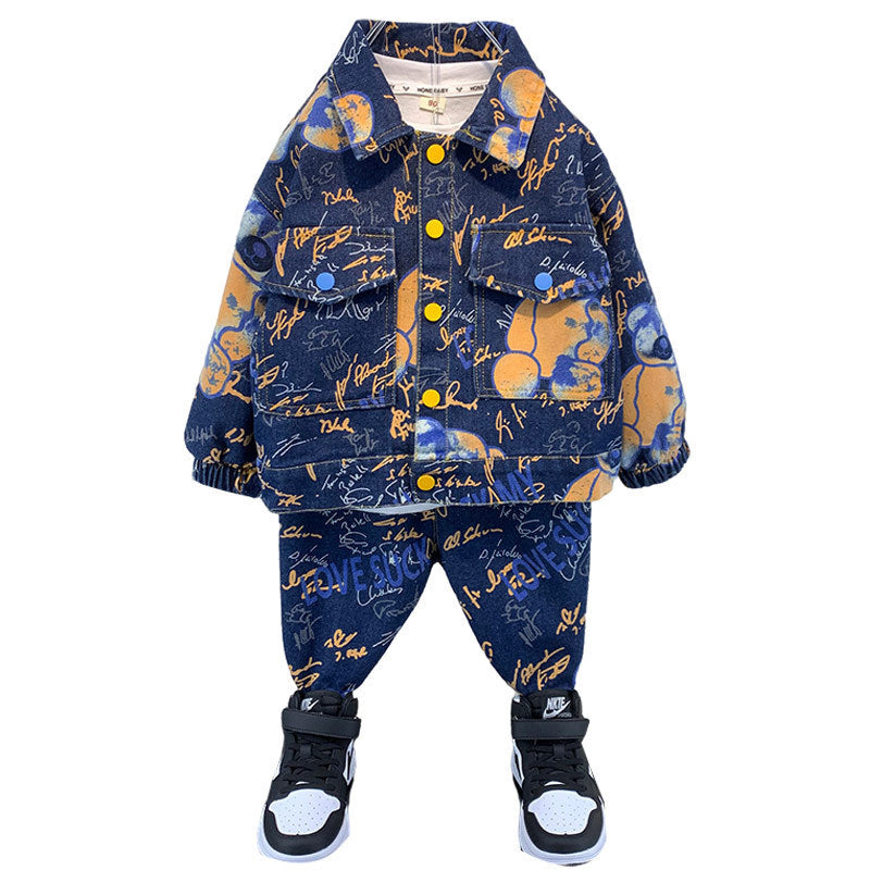 Boys Suit Children's Autumn Models Handsome Western Style Denim Two-piece Suit