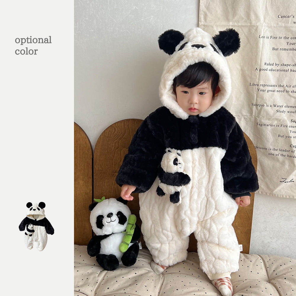 Vêtements d'hiver pour bébé, combinaison à capuche, doublure polaire, petit Panda, peluche