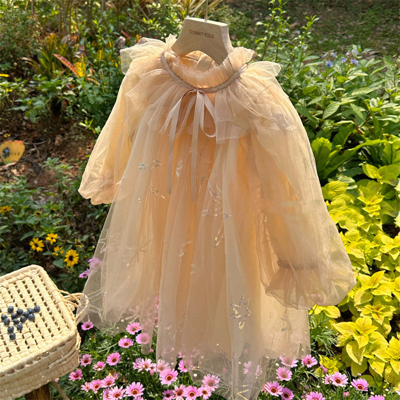 Robe de princesse décontractée en maille à manches lanternes pour filles