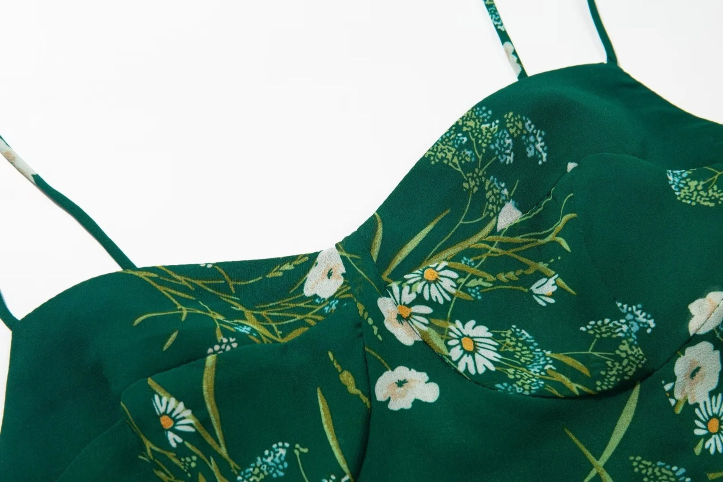 Robe à bretelles fendue à imprimé floral rétro français