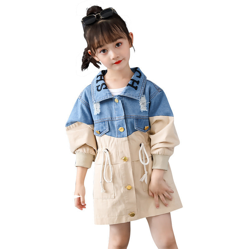 Trench-coat en denim pour enfants simples à la mode