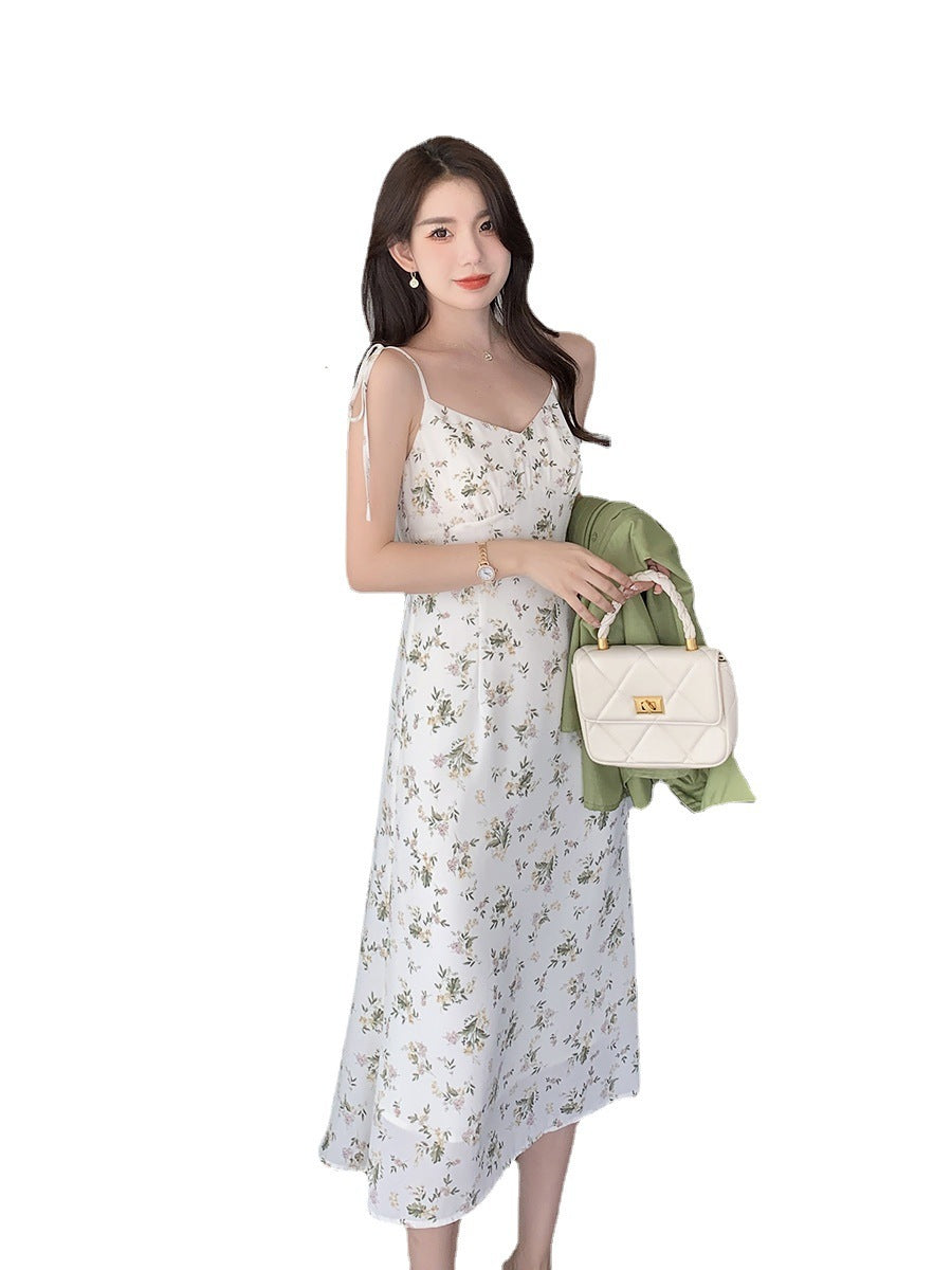 Sling Short-sleeved Version Floral Dress