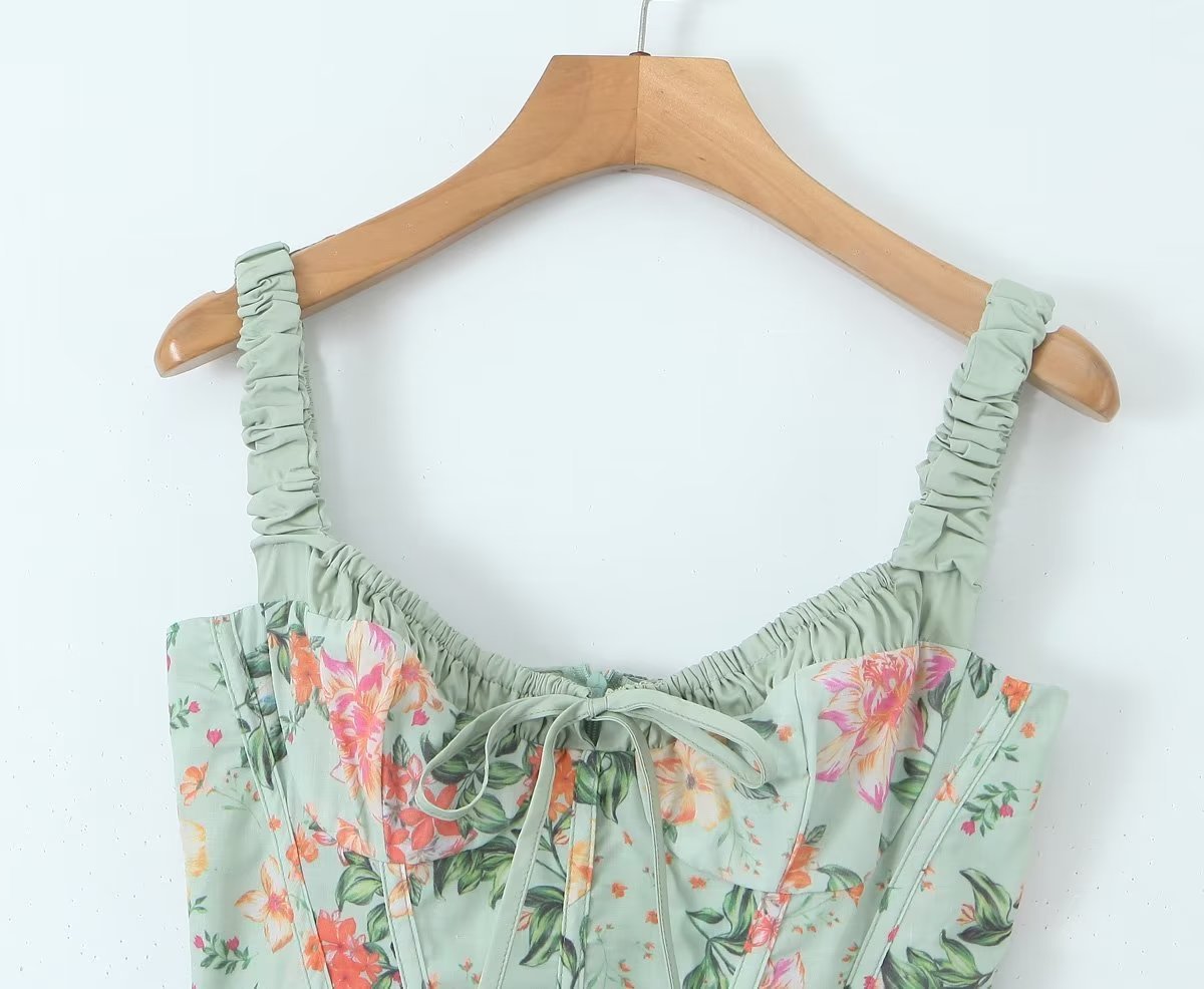 Vestido de tirantes con estampado floral francés para mujer