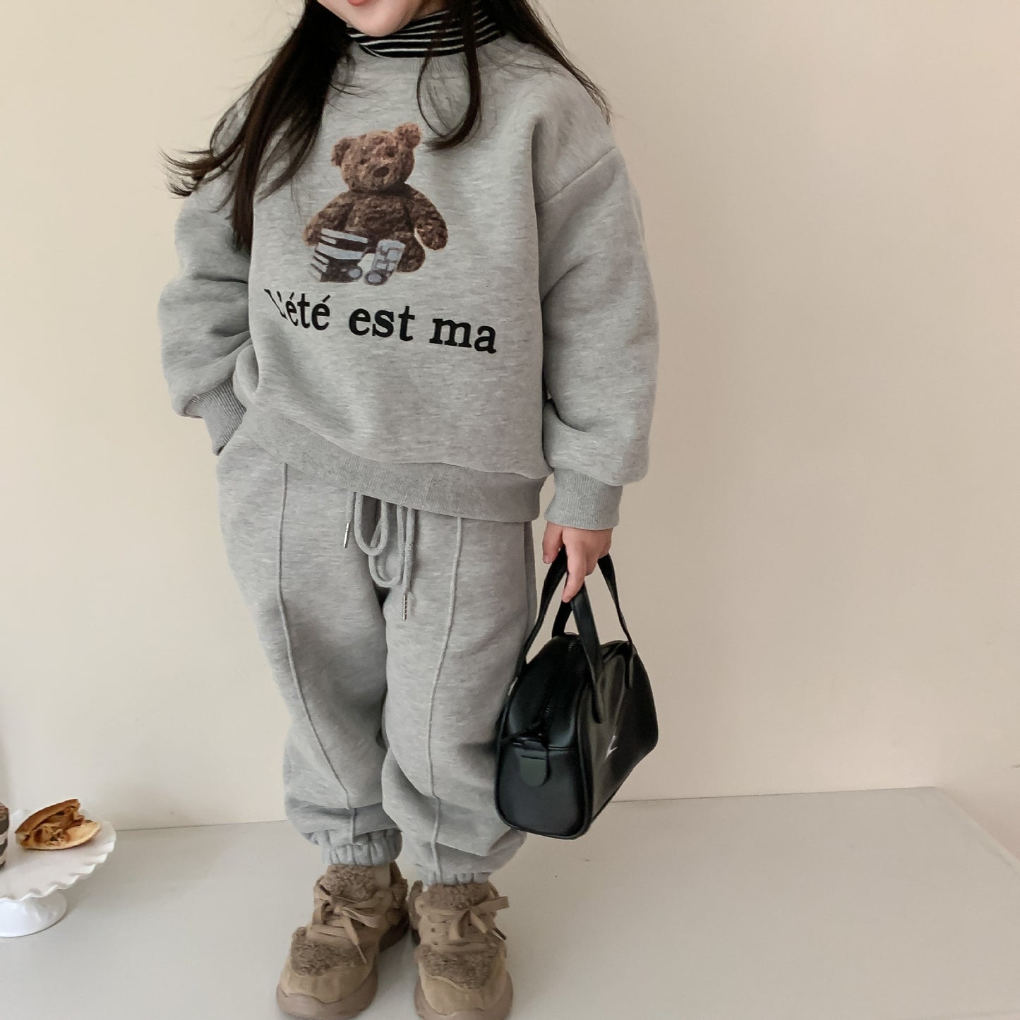 Costume en velours de pantalon de survêtement de pull en velours imprimé mignon