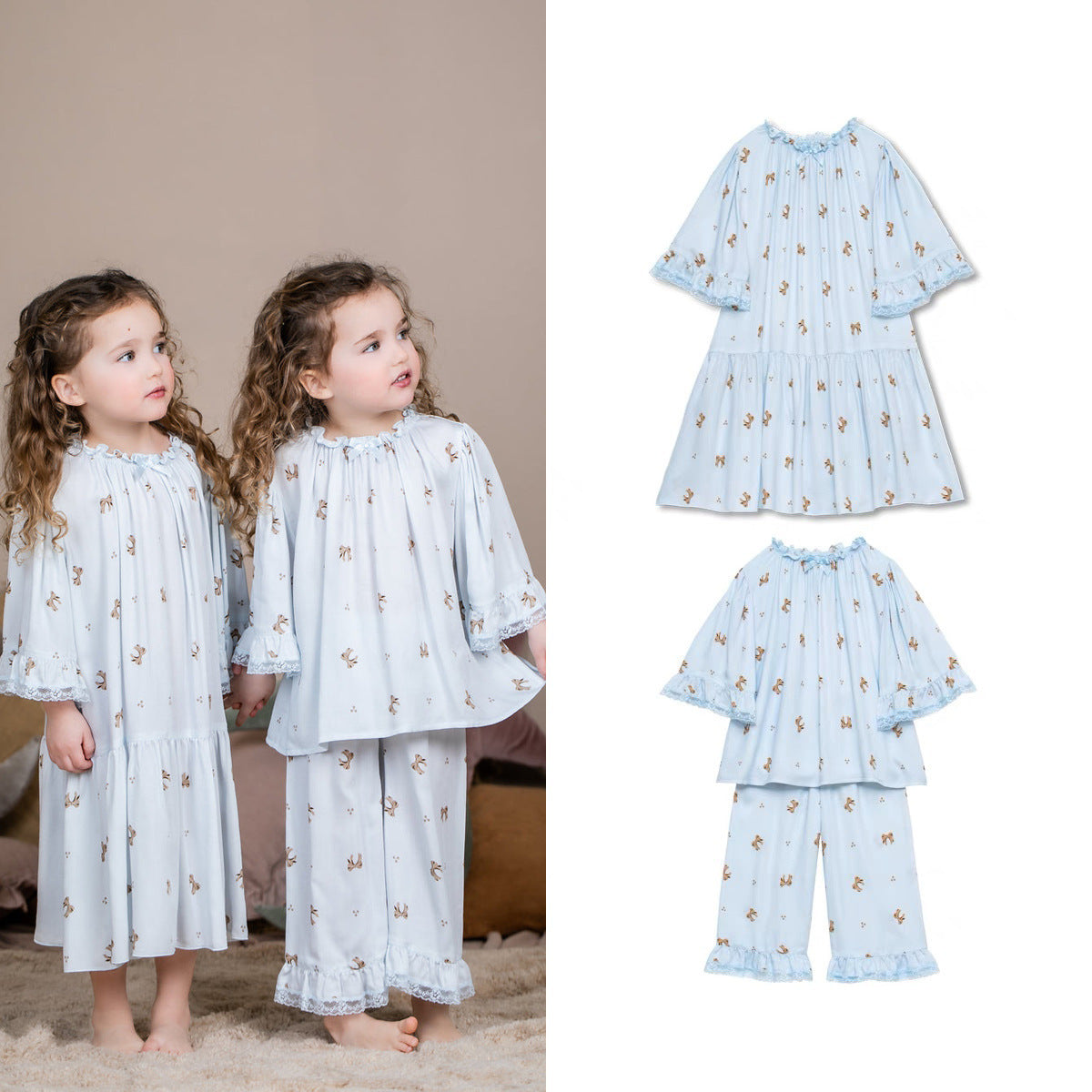 Costume deux pièces avec pantalon à manches longues pour fille, vêtements de maison de classe A