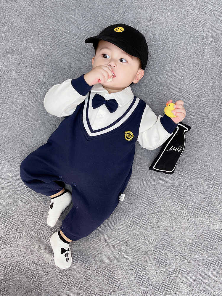 College Style Gentleman Baby Jumpsuit