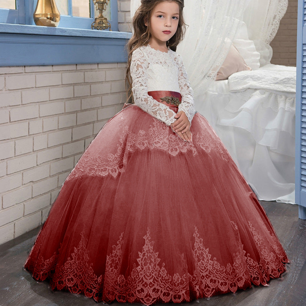 Double Lace Long Sleeve Flower Girl Pettiskirt Wedding Dress