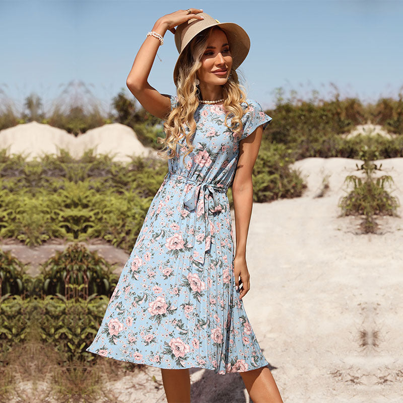 Vestido resort con estampado floral de mujer de color azul