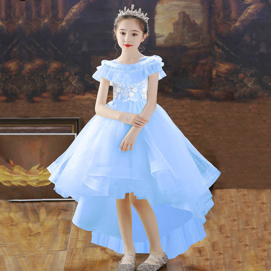 Children's Summer High-end European And American Flower Girl Dress Catwalk Piano Performance