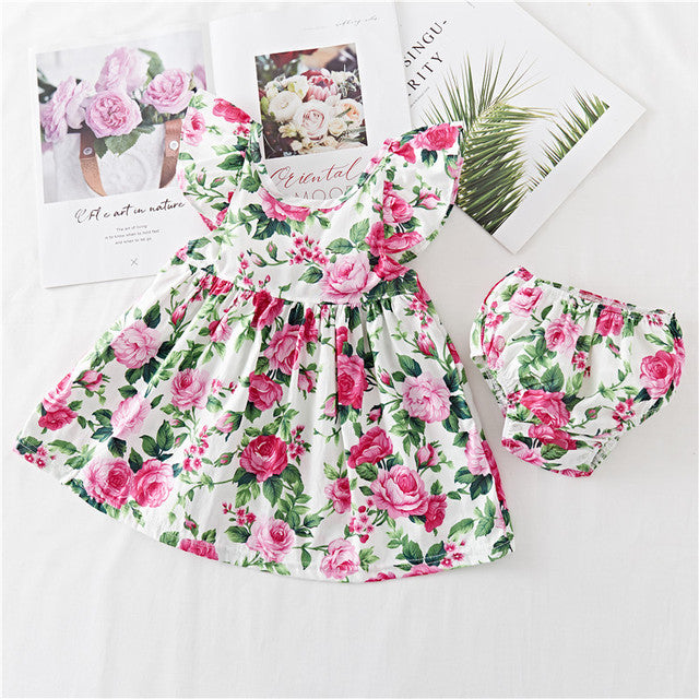 Vestido de bebé de algodón con estampado floral y volantes