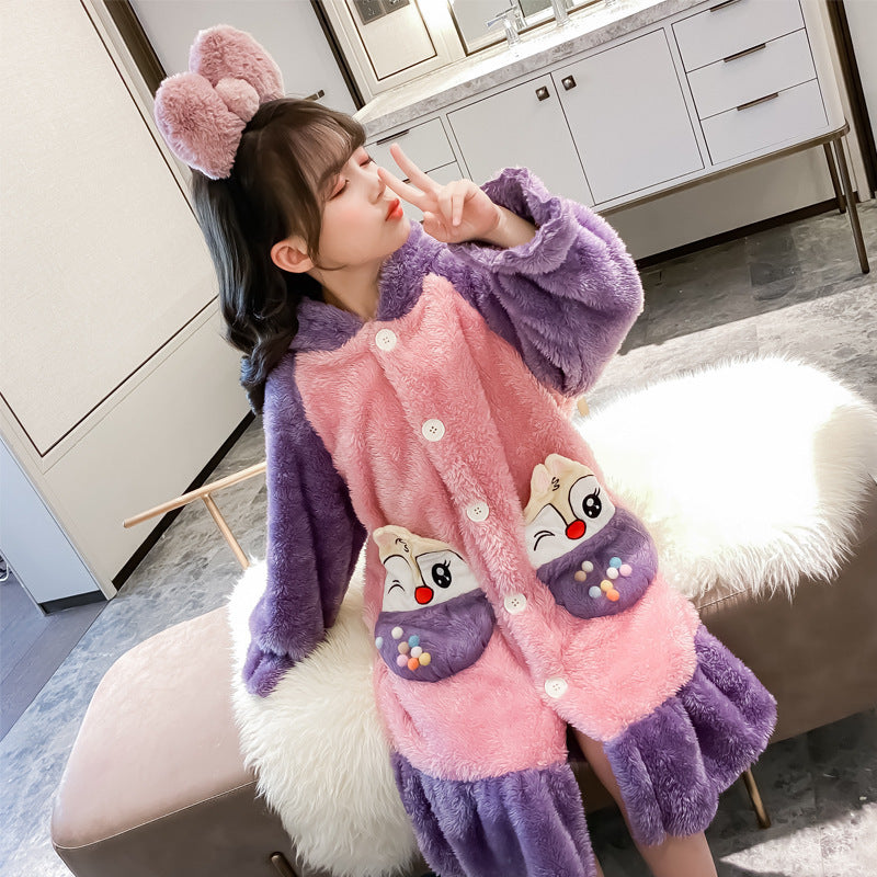 Children's Autumn And Winter Coral Fleece Girls Nightdress