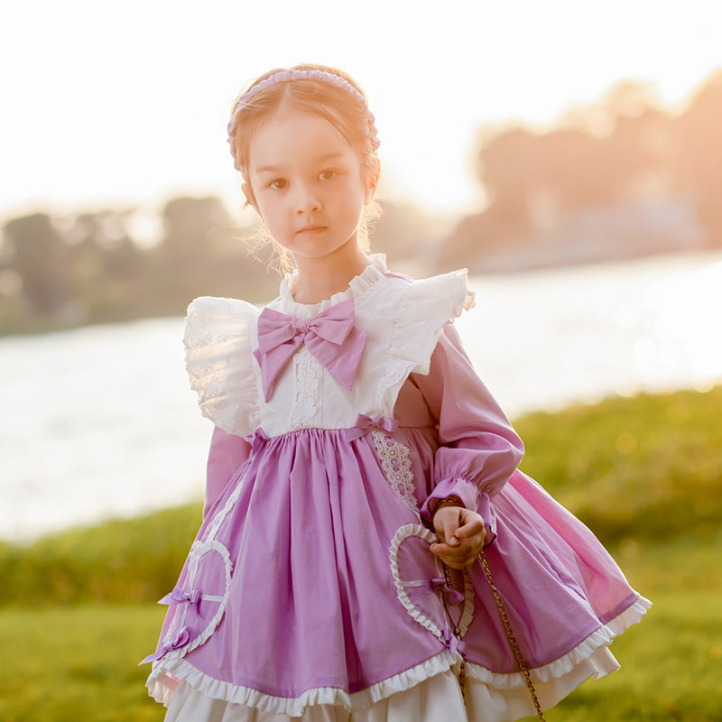 Vestido hinchado para niñas con lazo de otoño e invierno