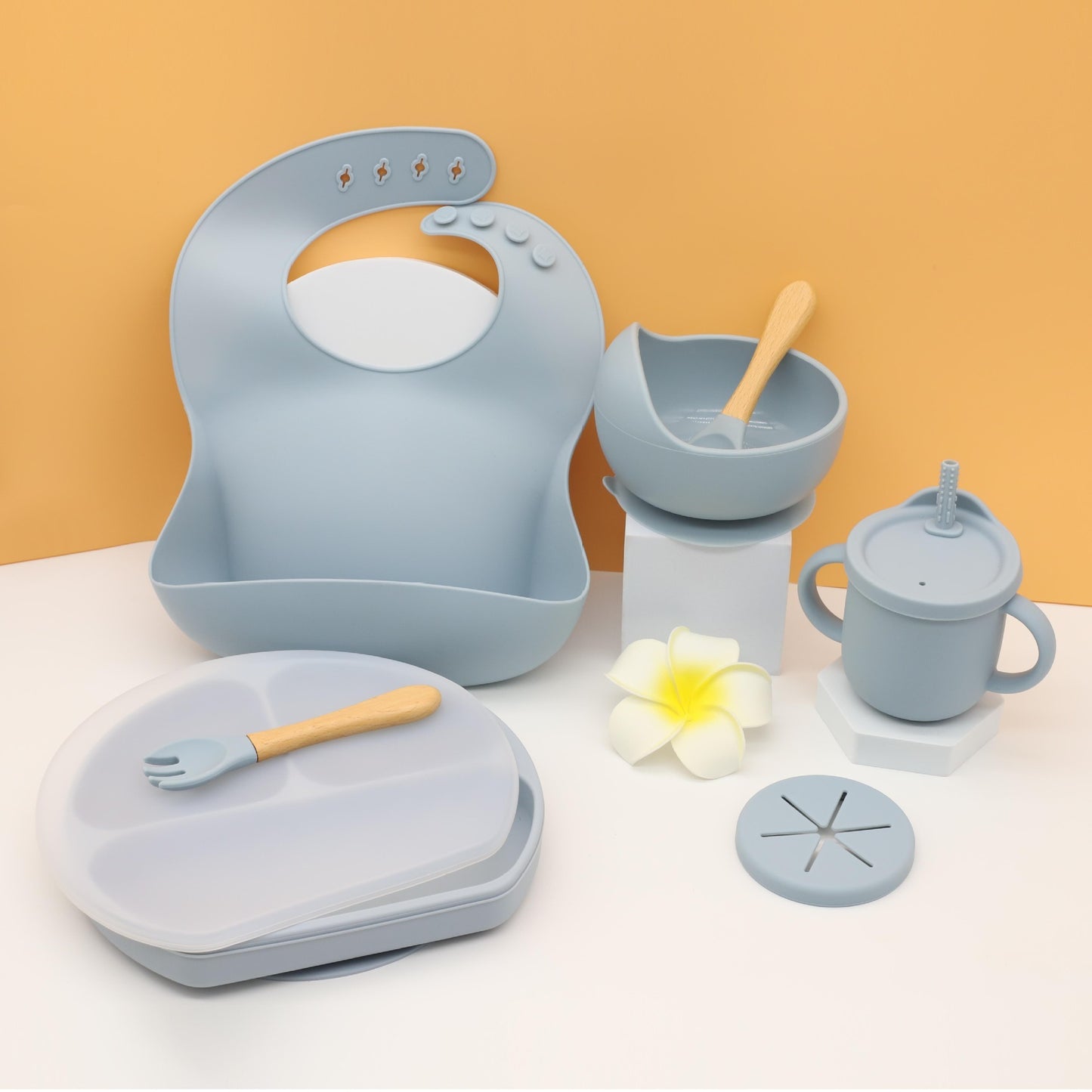 Ensemble de fourchettes et cuillères en Silicone pour enfants, bol, assiette à dîner, tapis