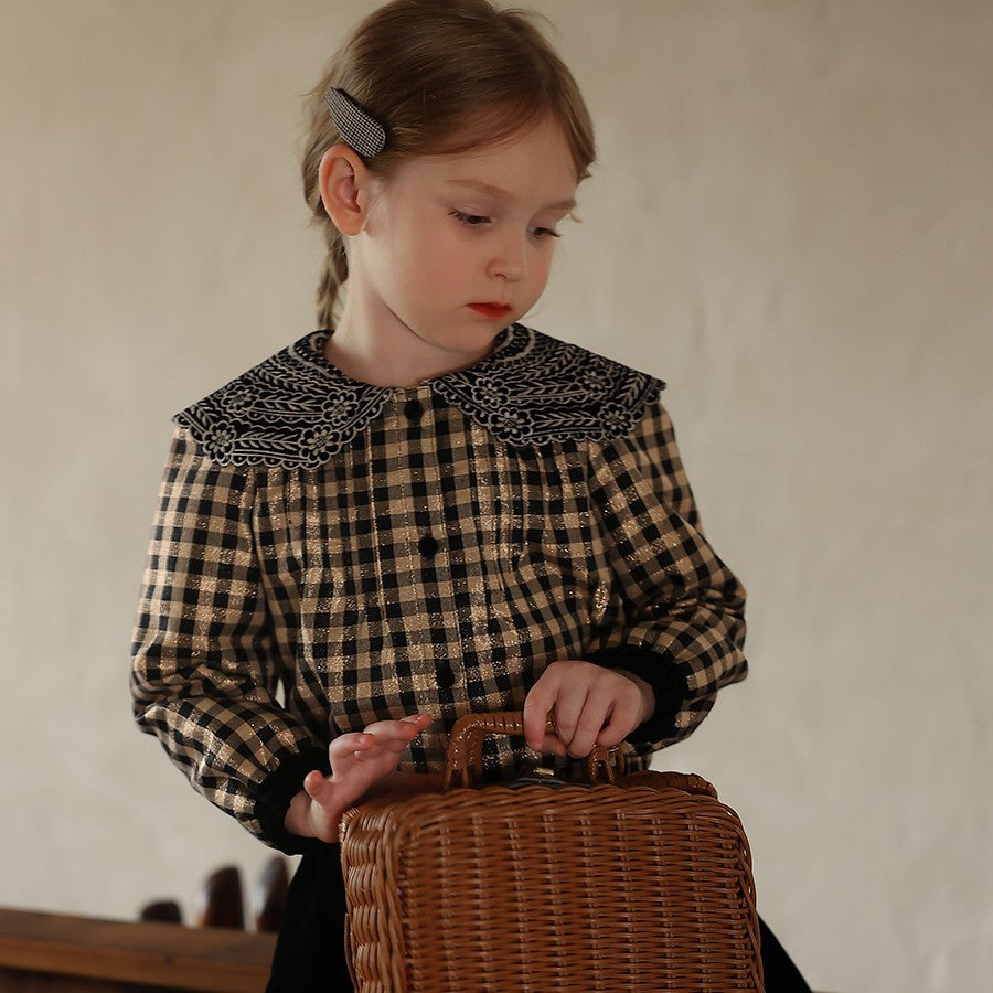 Ensemble veste rétro à col en dentelle et demi-jupe en velours pour filles