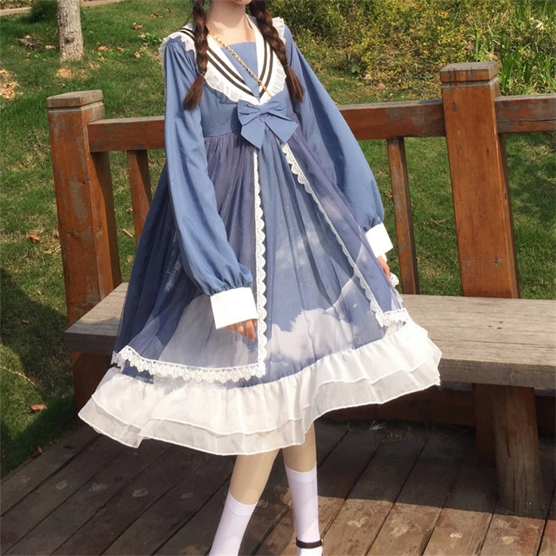 Japanese Navy Collar College Style Loose Lolita Cute Dress Girl