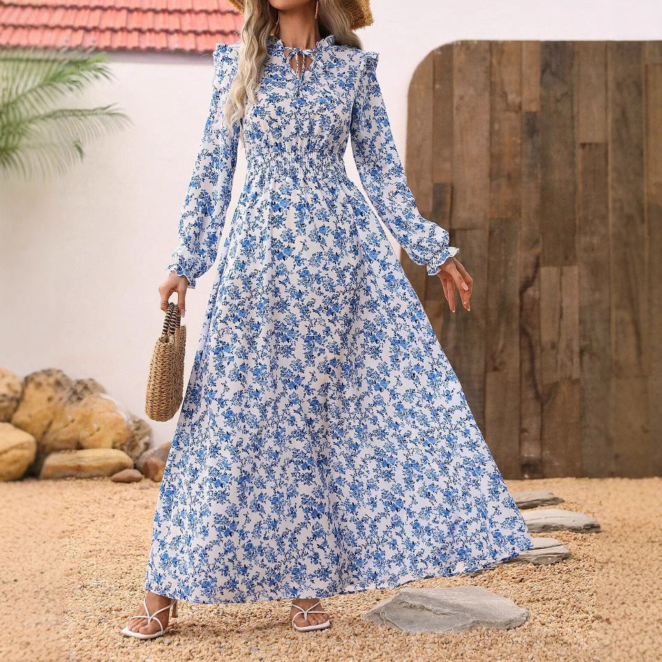 Spring And Autumn Long Sleeve Floral Dress