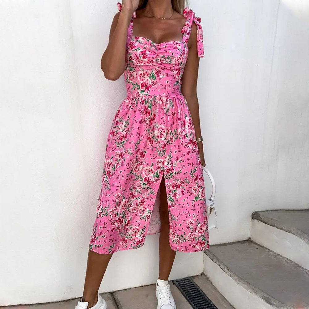 Robe fendue sexy à fleurs pour femmes