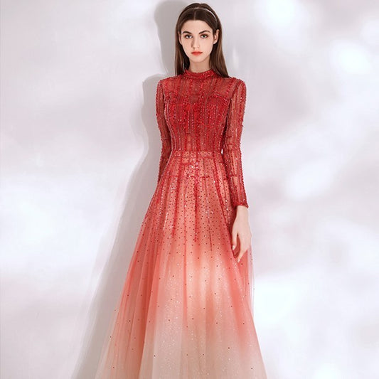 Women's Red High End Style Banquet Evening Dress