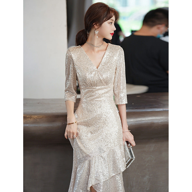 Women's Fashion Elegant Sequins Host Dress