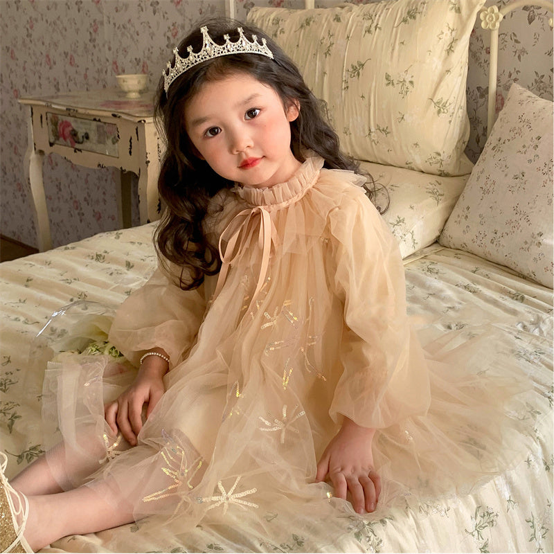 Robe de princesse décontractée en maille à manches lanternes pour filles