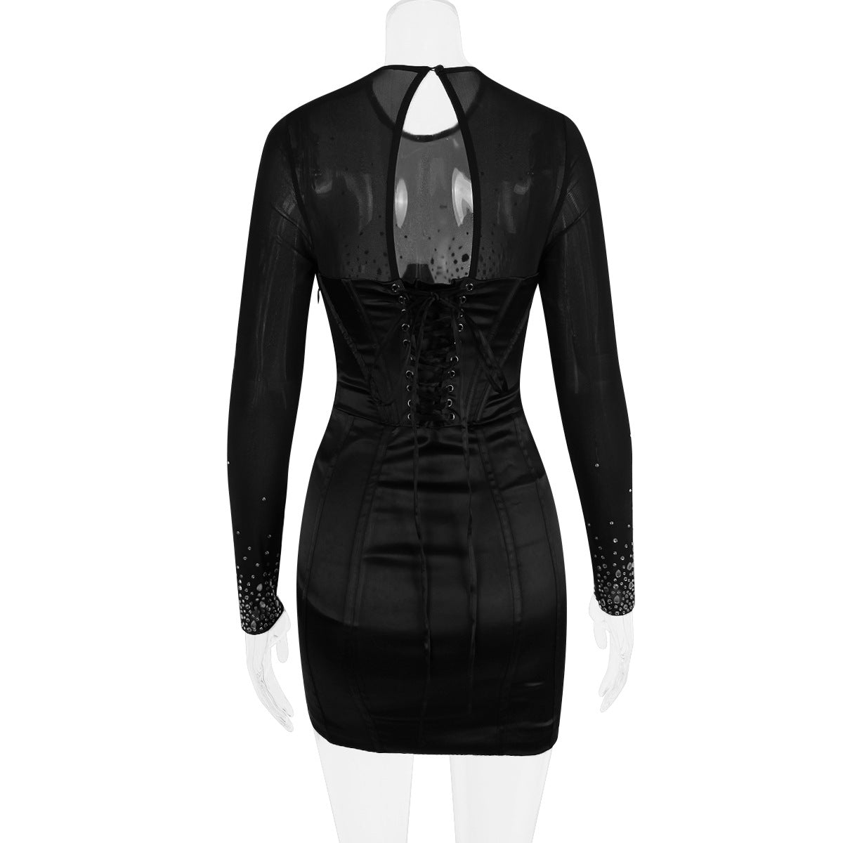 Femmes Hot strass Fishbone Hot Girl Skinny hanche jupe robe noire