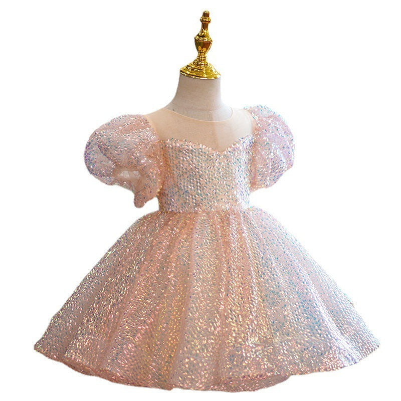 Robe de princesse à paillettes pour filles, spectacle de piano