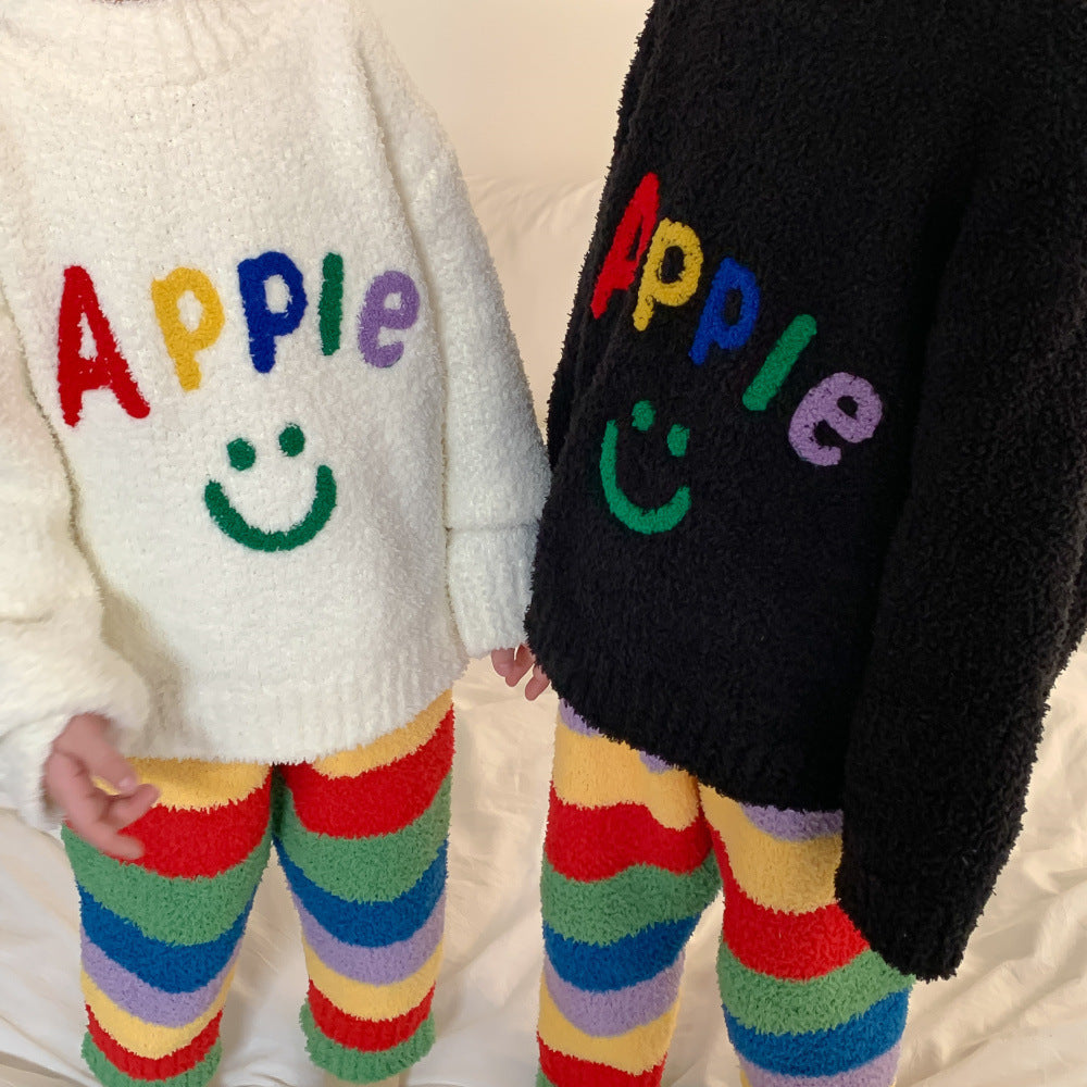 Boys And Girls Letters Rainbow Bar Pajamas Suit