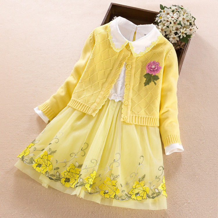 Robe deux pièces pour filles, pull à manches longues, robe de princesse, printemps